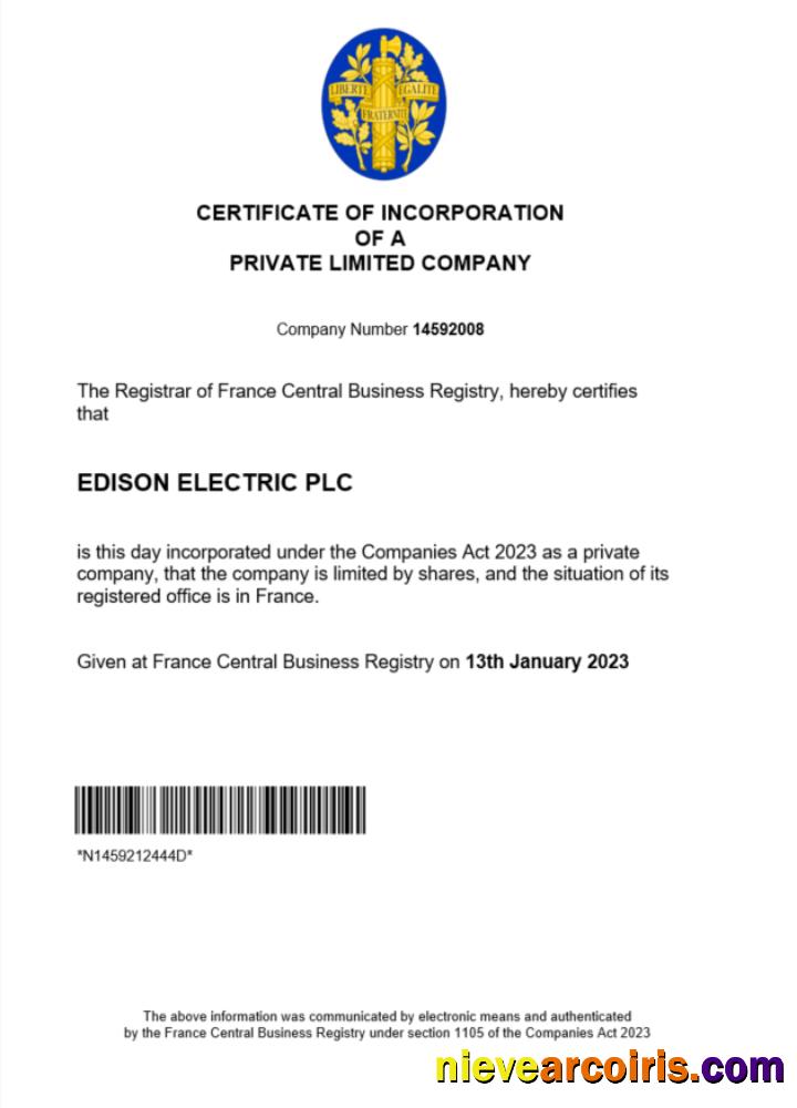 France certificate of registration